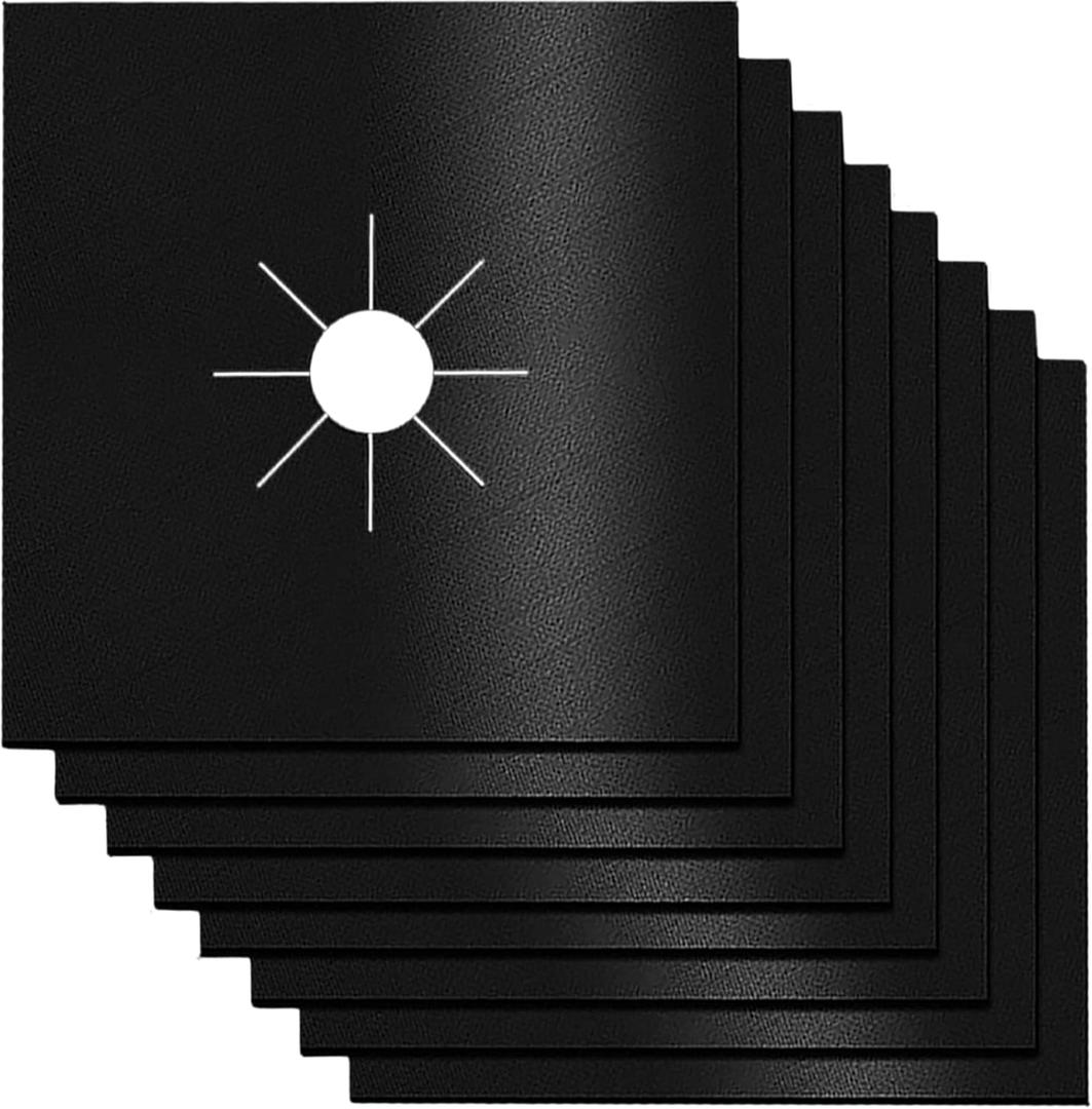 Stove Burner Covers,0.3 MM Double Thickness,8 Pack,Gas Stove Burner Liners,Non-stick Reusable Gas Range Stove Top Covers for Kitchen,Cuttable,Easy to Clean,Black,Size 10.6 x 10.6