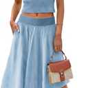 Tankaneo Womens 2 Piece Skirt Set Summer Casual Cap Sleeve Ribbed Crop Tops Midi Dress Vacation Outfits with Pockets