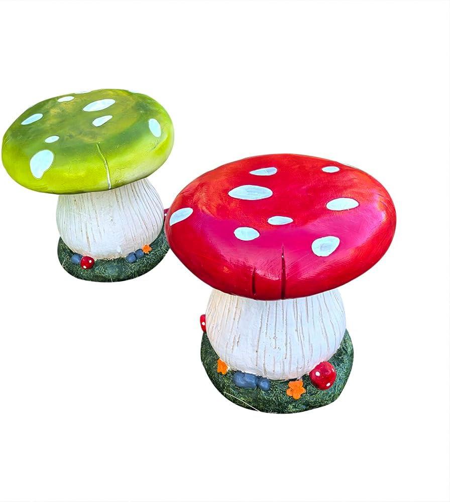 Mushroom Stool Home Shoe Stool Kid's Room Decor Outdoor Garden Simulation Large Mushroom Chair Garden Decor Courtyard Park Lawn Art Sculpture Decoration (RED), 12.56 inches * 9.45 inches * 12.56 inches