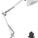 LEPOWER Metal Desk Lamp, Adjustable Goose Neck Architect Table Lamp with On/Off Switch, Swing Arm Desk Lamp with Clamp, Eye-Caring Reading Lamp for Bedroom, Study Room &Office (White)