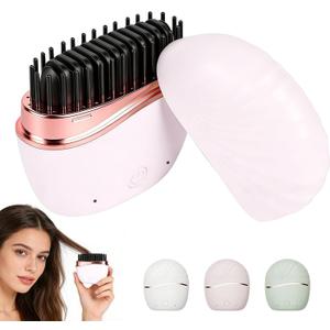 Mini Straightener, Cordless Rechargeable Portable Straightening Comb, Portable Rapid-Heat with 3 Temp Settings, Heat-Resistant Shell for Travel(Pink)