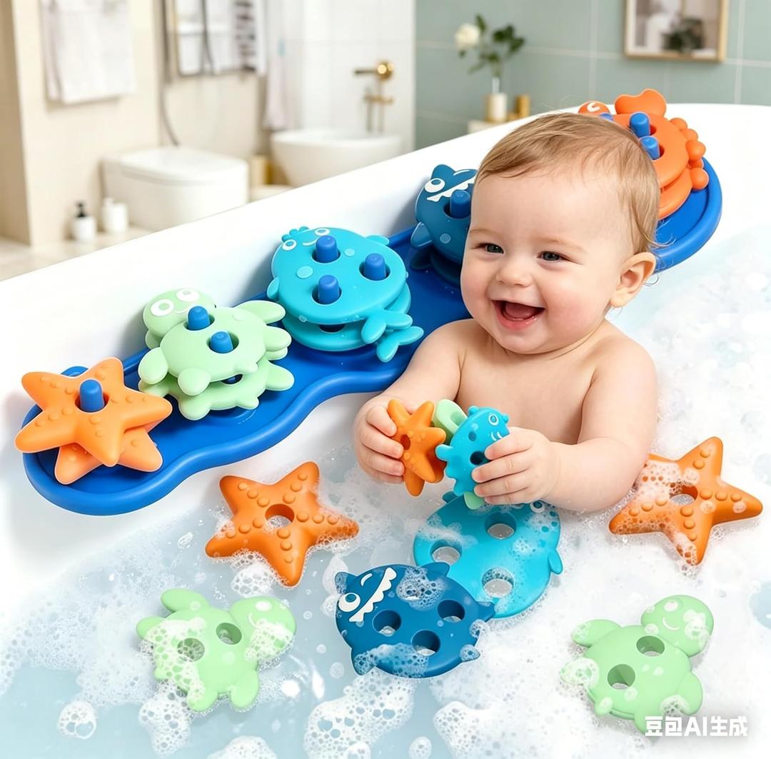 Silicone Baby Bath Toys  Stackable, Shape-Sorting Floating Set with 10 Mold-Free Textured Pieces, No-Hole Design  Early Learning Bathtub Toys for Toddlers and Kids