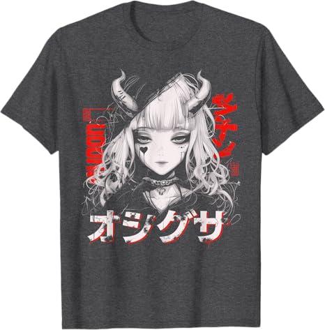 Anime Goth Grunge Demon Girl Waifu Horror Alt Aesthetic T-Shirt 6XL