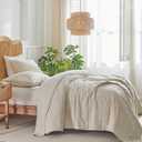 WARMDERN Linen Cotton Quilts Set Queen Size, 100% Cotton Khaki Quilt Bedspreads with Box Stitched, 3 Pieces Soft Lightweight Bedspreads Coverlet with 2 Pillow Shams for All Season, Khaki, 90x96 inches