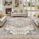 8x10 Area Rugs for Living Room: Non Slip Neutral Washable Brown Rug, Soft Stain Resistant Indoor Floor Carpets for Bedroom Dining Decor Farmhouse Home Office Kid & Pet Friendly
