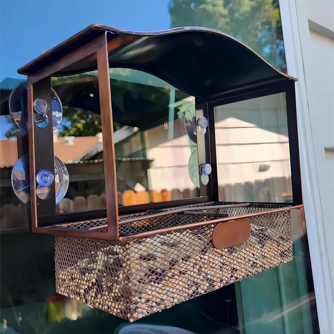 Lilyang Window Bird Feeder, Metal Bird Feeder Window with Wide View, Window Bird Feeders with Strong Suction Cups, Wild Bird Feeders for Bird Watching Presents