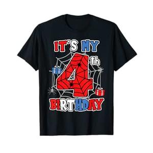 Kids 4th Birthday Spider Web Party 4 Years Old T-Shirt S