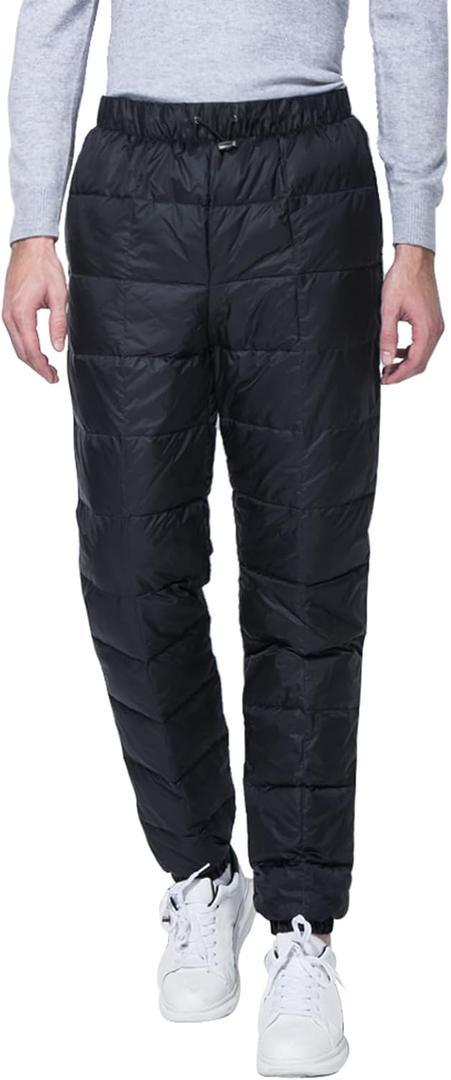 Down Pants, Men's Winter Warm Loose Utility Puffer Pants, Outdoor Insulation Compression Ski Snow Pants. XL Size