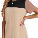 WIHOLL Womens Fashion 2026 Color Block Shirts Short Sleeve Crewneck Knitted Spring Summer Tops Casual Trendy (Beige, XXL)