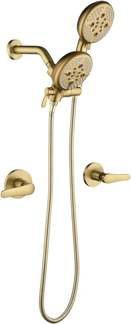 2 Handle Shower Faucet Shower System Complete 2 in 1 Shower Combo Set with Handheld Showerhead Shower Trim Kit Two Handle Shower Fixtures Brushed Gold