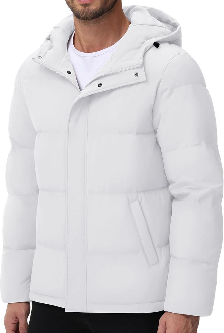 Cotrasen Men's Puffer Jacket Hooded Down Jacket Water-Resistant Windproof Full Zip Up Winter Warm Thicken Coat with Hood Medium