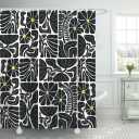 Boho Abstract Colorful Floral Shower Curtain, Vintage Retro Patchwork Black Flower Botanical Geometric Aesthetic Groovy Bathroom Decor Shower Curtain Set with 12 Hooks, 70X70IN