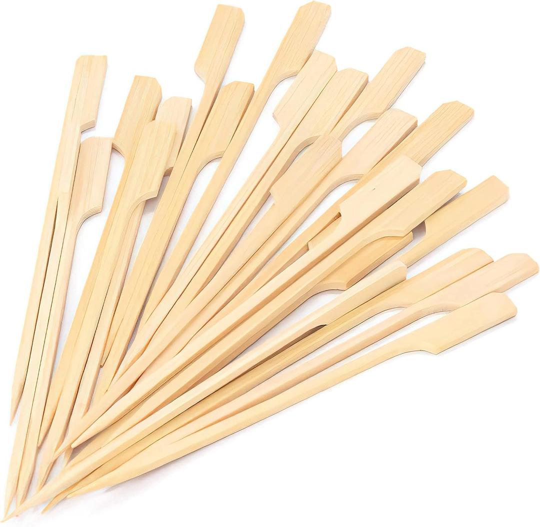 4.7 Inch Bamboo Skewers 100PCS Food Appetizer Toothpicks Wide Flat Paddle Bamboo Wood Picks for Cocktail, Marshmallow, Fruit, Grilling, Drink, BBQ, Barbecue, Yakitori Chicken, Fondue, Roasting