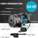 3/4HP Shallow/Deep Well Jet Pump with Ejector Kit, 115V/230V Durable Cast Iron Pump, Well Depth up to 50 ft, Automatic Pressure Switch, for Farm, Lawn, Garden