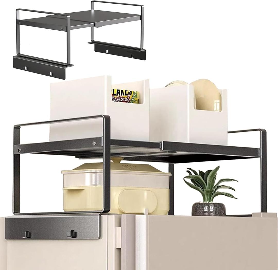 Adjustable Refrigerator/Washer Top Storage Rack - Expandable Organizer Shelf12.4 "-23.62", L-Shaped Design, Anti-Slip, Space Saver for Kitchen, Laundry, Dorm (Fits Most Appliances)