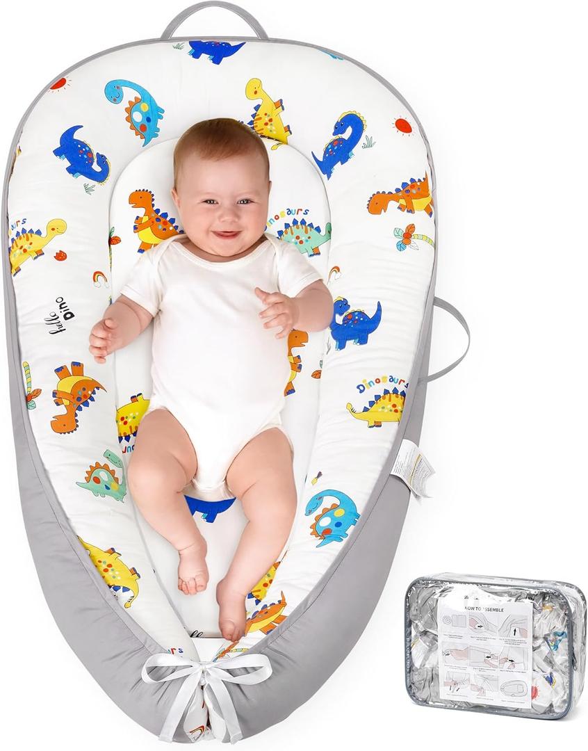 HKAI Baby Lounger  Soft Cotton Infant Floor Seat for Newborn to 24 Months, Portable Baby Essentials for Boys & Girls, Travel-Friendly Baby Lounge Pillow