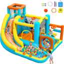 Inflatable Bounce House for Kids Inflatable Water Park with 550W Blower, Ball Shooting, Climbing Wall, Jumping, Kids Bouncy Castle for Outdoor Indoor Backyard Water Slide Summer Party 12 * 9.7 * 7FT, 12 x 10 x 7 feet
