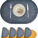Oval Placemats Set of 4, Faux Leather Place Mats for Dining Table Dual Sided Placemats Heat Resistant Washable Wipeable Table Mats for Indoor Outdoor, Blue/Yellow