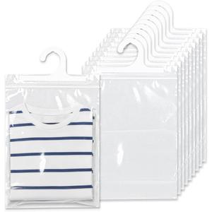 10 Pcs Hanging Storage Bags Reusable Clear HangingBags Clear Hook Hanging Plastic Bags for Classroom Library Armoire Bathroom(10'' x 12.5'')