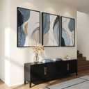 Large Framed Abstract Wall Art for Living Room, Set of 3 Modern Canvas Artwork for Wall, Blue Gray Minimalist Prints Paintings for Bedroom Hallway Office Wall Decor, 24 x 36 Inch