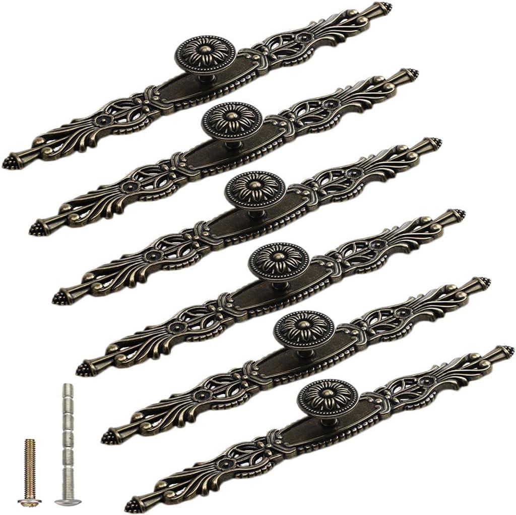 6PCS Antique Bronze Cabinet Pulls with Plate,10.1" Long Vintage Zinc Alloy Handles Pulls Knobs for Drawer Furniture Door Bedroom Kitchen Cupboard with Screws (Large(10.1" L/6.3" CC))