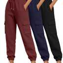 Neer 3 Pack Women's Cargo Sweatpants Joggers Pants Causal Gym Athletic Workout High Waist Bottom Y2k Fall Outfits with Pocket XXL 