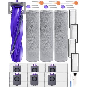 Yivy 22pcs Accessory Kit for Narwal Flow Robot Vacuum Cleaner, Replacement Set Compatible with Narwal Flow: 3 Track Mop Pads, 1 Main Brush, 8 Side Brushes, 4 HEPA Filters, 6 Dust Bags, 1 Cleaning Brush