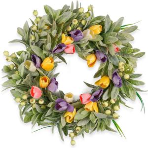 Tulip Spring Wreaths for Front Door 22 Inch, All Season Floral Wreath for Outdoor Indoor Flower, Easter Door Wreath for Spring Summer Easter Home Decor