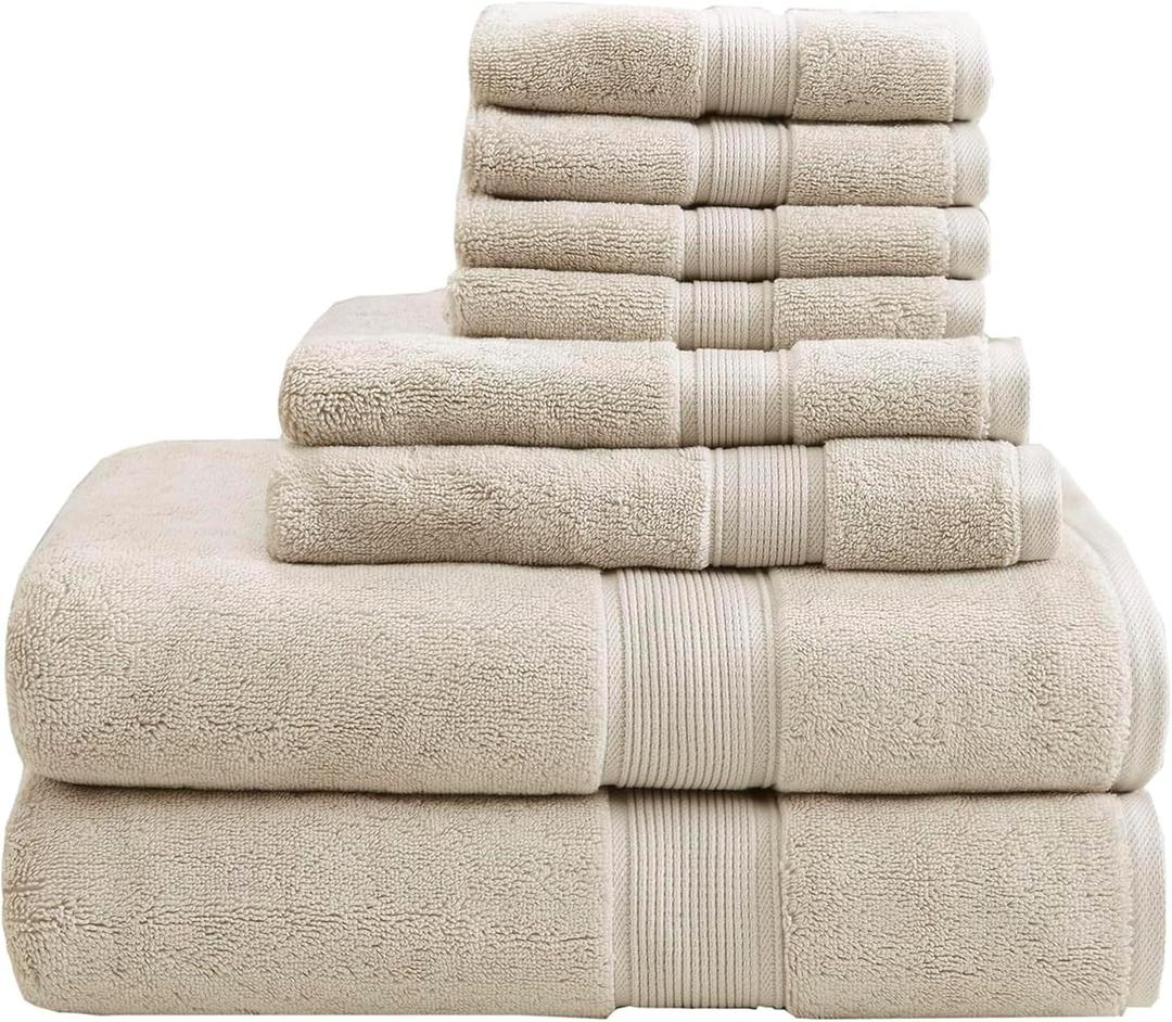 Madison Park 800GSM 100% Cotton Bathroom Bath Towel Set of 8, Natural, 8 Piece Towel Set