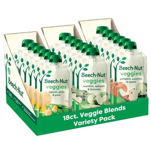 Beech-Nut Baby Food Pouches Variety Pack, Veggie Purees, 3.5 oz (18 Pack) (EXP 03/01/26)