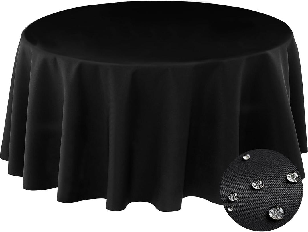 BYDOLL Table Cloth Round 60 Inch Tablecloth Fits Max50 Inch Diameter Top,Black Washable Outdoor Winkle and Stain Resistant Spillproof Polyester Tablecloths for Round Tables Party Cover, 2 pack