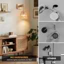 Rattan Wall Sconce, Battery Operated Wall Sconce, Rechargeable Sconces Set of 2 with 13000mAh Bulbs, Boho Wireless Battery Powered Lamp/Lights for Bedroom (Wood)