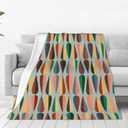 Mid Century Retro Abstract Throw Blanket Soft Cozy Plush Warm Fleece Blanket for Sofa Couch Bed 60"X50"