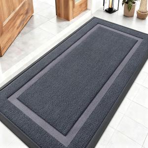 OLANLY Front Door Mat Indoor Outdoor Entrance, Waterproof All-Season, All-Weather Doormat, Sturdy Natural Rubber, Fade Resistant, Low Profile, Easy Clean Patio Porch Entryway Mat, 47x23, Light Grey