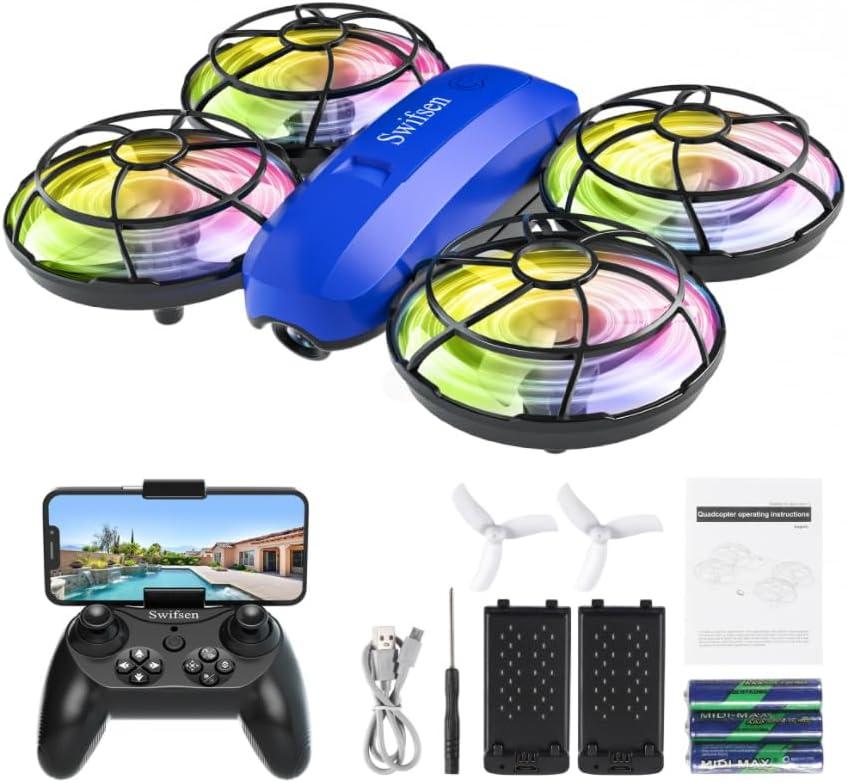 Swifsen Drones for Kids with Camera, Rc Drone Indoor Small Helicopter, Birthday Gifts for Boys and Girls Beginners Friendly, Mini Quadcopter Toy With 2 Batteries, Propeller Protect, Altitude Hold