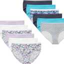 Hanes girls Cotton Stretch Underwear (8, White, Purple, Blue, Grey, Floral Print, Dot Print, Tie-dye Print)