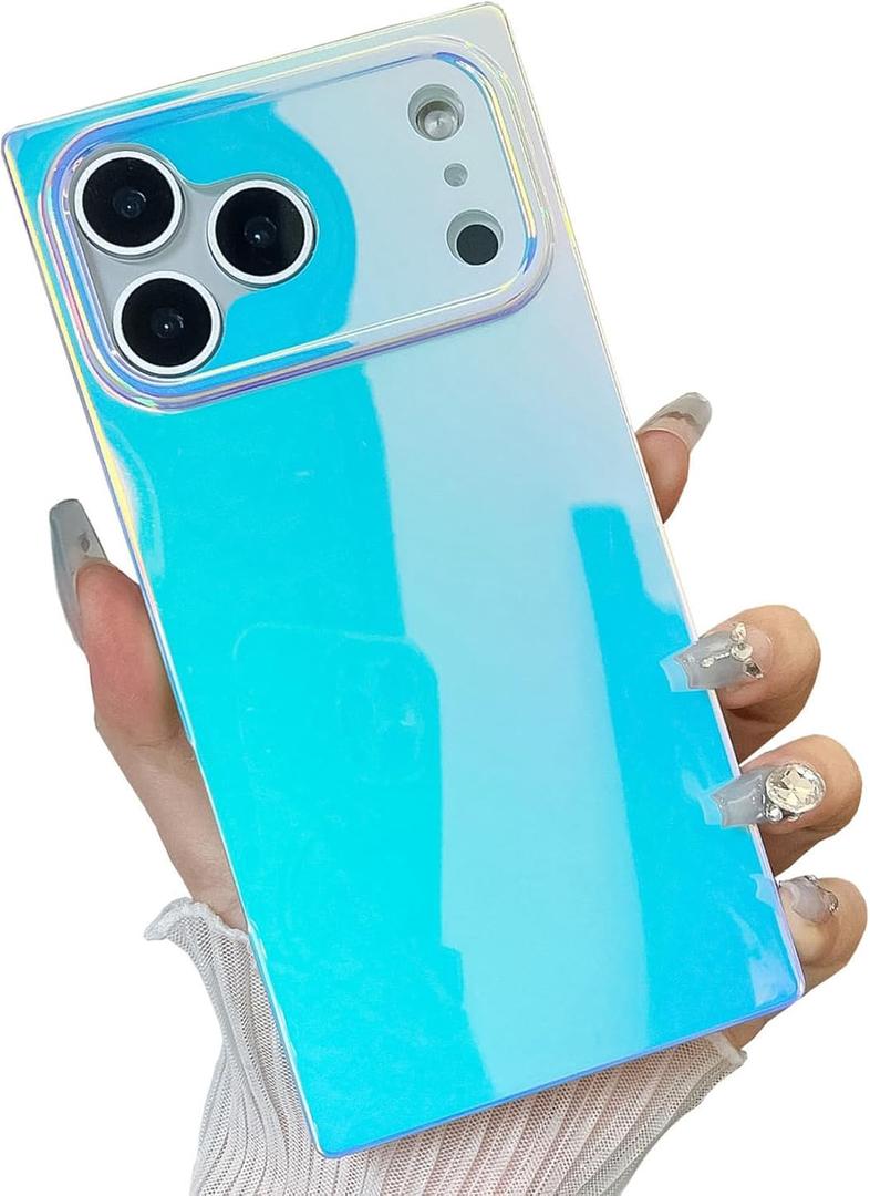 BANAILOA Compatible with iPhone 17 Pro Case Rectangle Sparkle,Colorful Blue-Ray Holographic Cute Case Soft Protective Slim iPhone Cover Designed for 17 Pro - 6.3 inch (Blue Light)