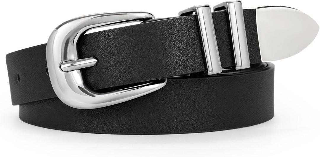 WERFORU Women Leather Belt Fashion Leather Waist Belt for Pants Jean Ladies Western Belt with Gold/Silver Buckle (Fit Waist Size 37-41 Inches)