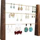GemeShou 3 Tiers Walnut Earring display stands for selling, Wooden Jewelry Shelf, Earring Storage Organizer, Brass earring holders with 42 holes for stud Dangle HoopWalnut 3-Tier Height 9.45"