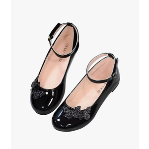 LseLom Girls Dress Shoes Butterfly Mary Janes for Girls Hook and Loop Party Wedding Flats Shoes (12 Little Kid, Black)