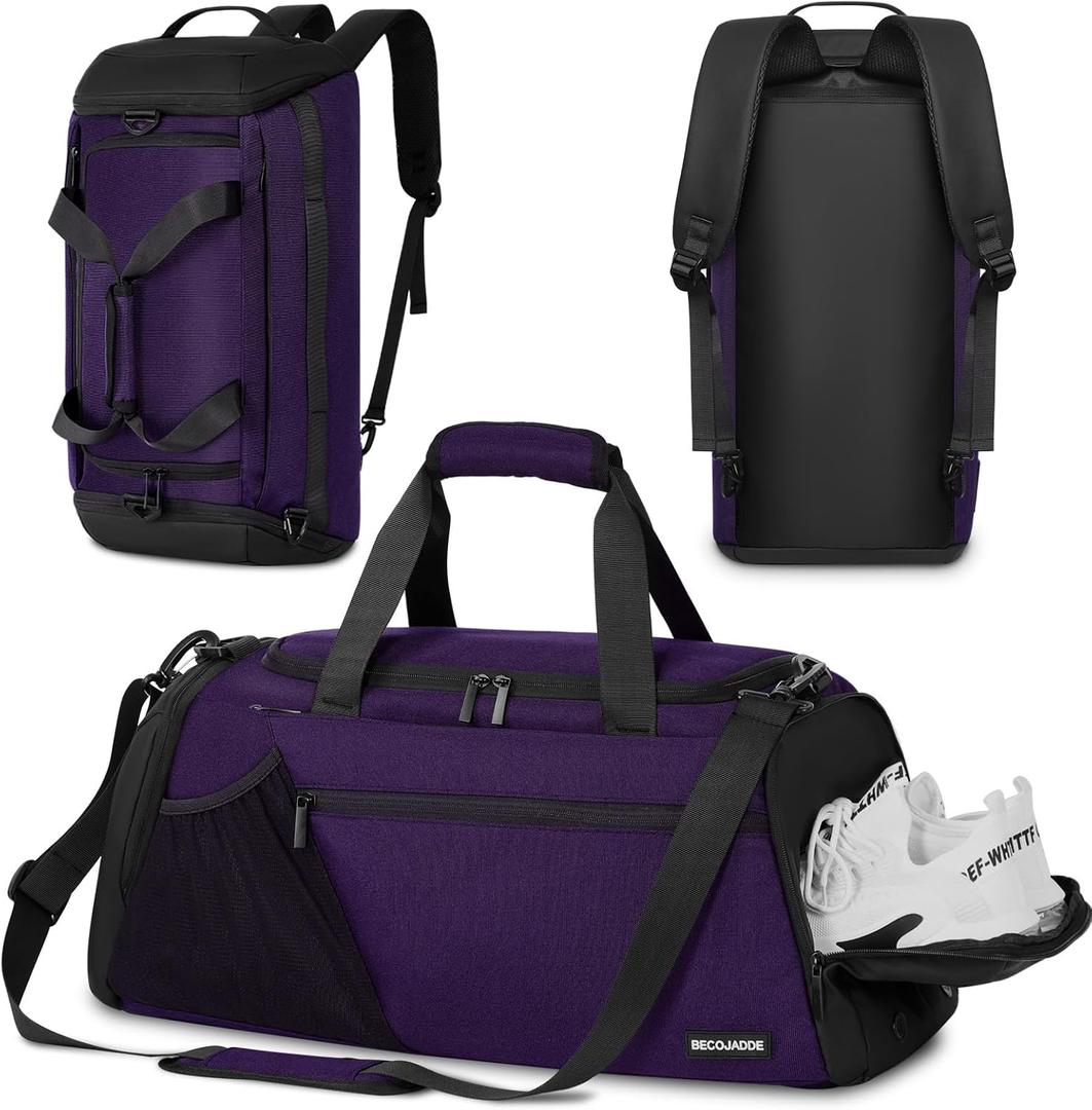 Gym Bags for Men Women 40L Large Gym Backpack Multiple Pockets Sport Duffle Bags with Shoe & Wet Compartment for Workout Travel Weekend Overnight Purple