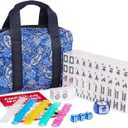 American Mahjong Set, 166 White Engraved Tiles (1.2), Mahjong Tile Set with Blue Printed Carrying Bag for Travel, Without Rack/Pushers
