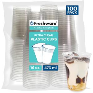 Freshware Clear, Heavy-Duty 16 oz Disposable Plastic Cups, BPA Free (100 Pieces)