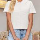 Saodimallsu Womens Short Sleeve Cropped Cardigans Casual Summer Button Down Collared Lightweight Loose Knit Sweater Top (White)