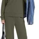 WIHOLL Lounge Sets for Women 2026 V Neck 2 Piece Outfits Airport Wide Leg Pants Matching Set Sweatsuits S