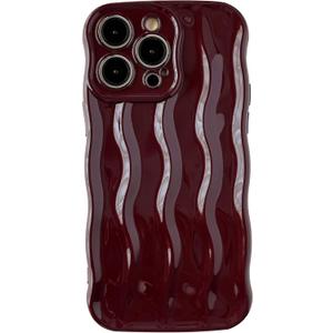 Caseative for iPhone 14 Pro Max Case,Water Ripple Pattern Curly Wave Frame Soft Phone Case (Wine Red)