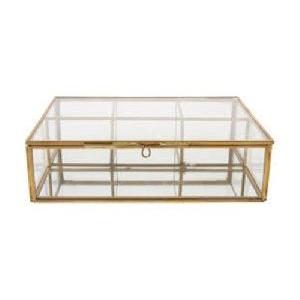 Gold Glass Tea Bags Box Sea Shell Display Organizer Cosmetics Countertop Canister Box Jar Storage Glass Jewelry Trinket Ring Earring Box Container for Girl Women Gift