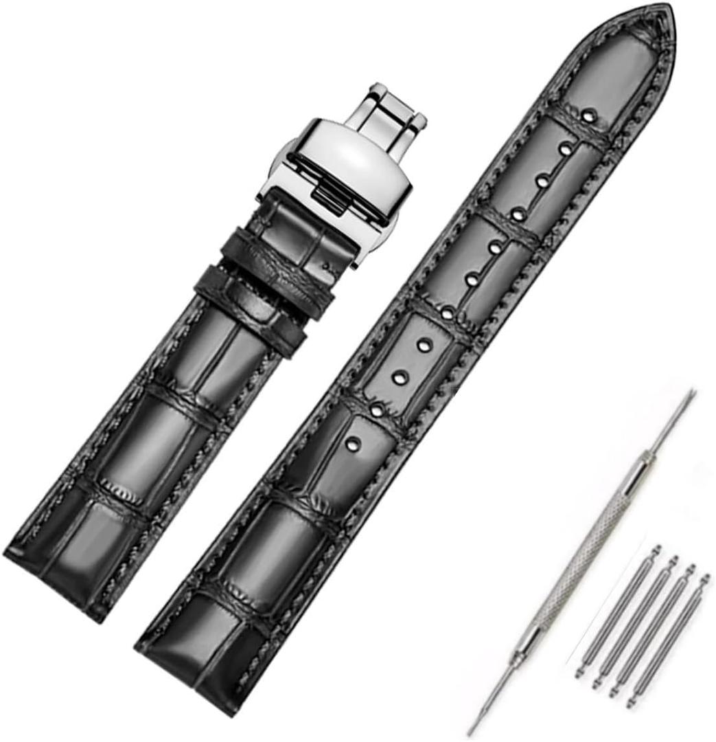 Moran Genuine Leather Band Alligator and Cowhide Replacement Deployment Buckle Watch strap18mm to 24mm Crocodile Leather Strap for Men's and Women's