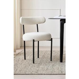 Dining Chairs Set of 1 Boucle Upholstered Modern Mid Century Round Kitchen Chairs with Curved Backrest & Metal Legs for Vanity, Living Room (White-1)