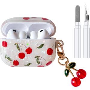 Compatible with AirPods Pro 3 Case, Cute Pretty Aesthetic AirPod Pro 3 Case Cover with Cherry Keychain, Premium TPU Protective Shockproof Case for Women Girl